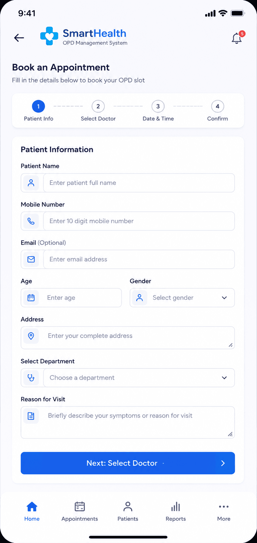 SmartHealth: OPD Online Booking & Patient Management System Details